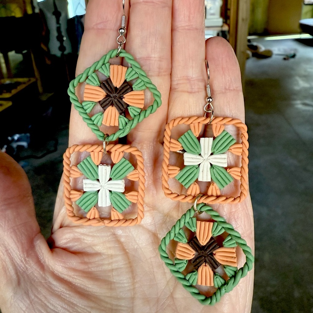 Handmade granny square earrings